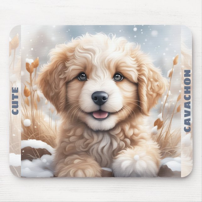 Niedlicher Hund Welpe Winterschnee Individuelle Na Mousepad (Vorne)