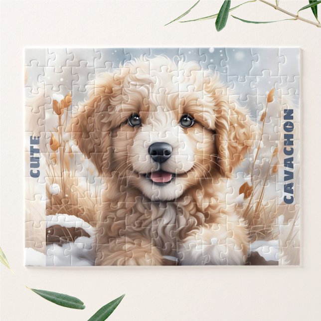 Niedlicher Hund Welpe Winterschnee Individuelle Na Puzzle (Cute Dog Puppy Winter Snow Custom Name Jigsaw Puzzle)