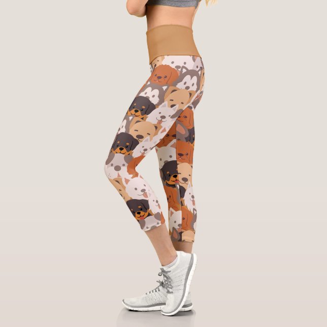 Niedlicher Hund Welpenhunde Pfote Haustier Nahtlos Capri Leggings (Links)