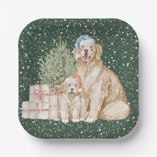 Niedlicher Hund Wintergrün Weihnachten Pappteller
