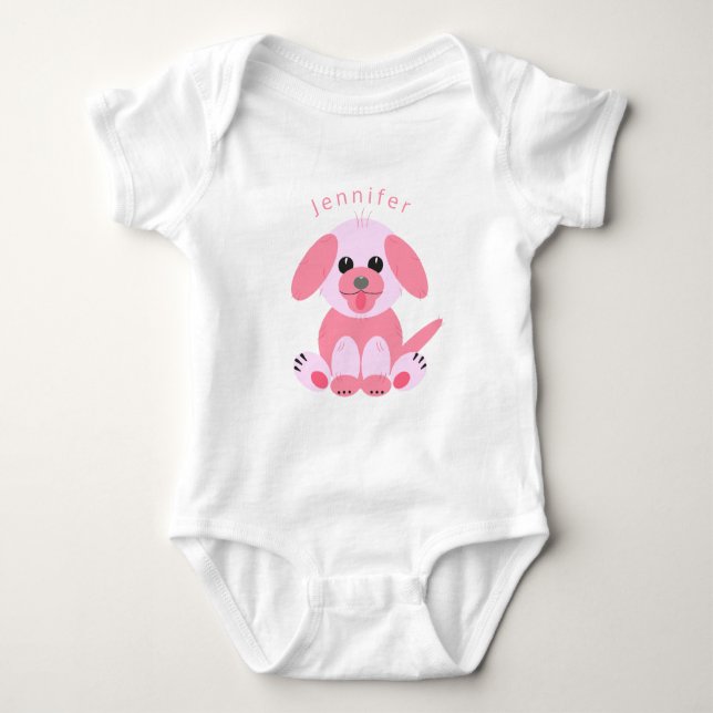 Niedlicher Hunde Cartoon Pink Personalisiert Baby  Baby Strampler (Vorderseite)