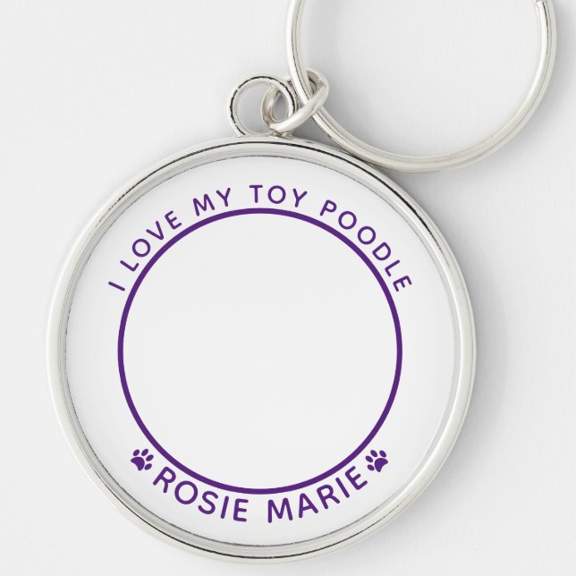 Niedlicher Hunde Foto Name Lila Paw Prints Persona Schlüsselanhänger (Vorne)
