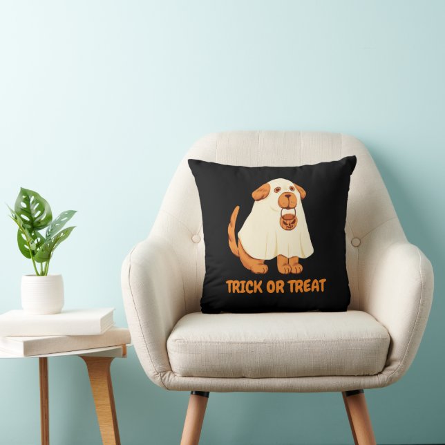 Niedlicher Hunde Ghost Trick oder behandeln Orange Kissen (Stuhl )