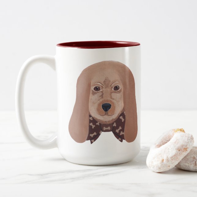Niedlicher Hunde Hund Big Oars Malerei Kaffeetasse (Mit Donut)