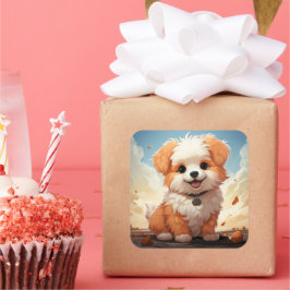 Niedlicher Hundeaufkleber Quadratischer Aufkleber