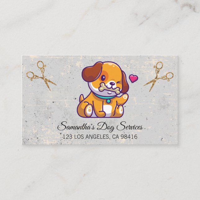 Niedlicher Hundebau Elegant Shears Business Card Visitenkarte (Vorderseite)
