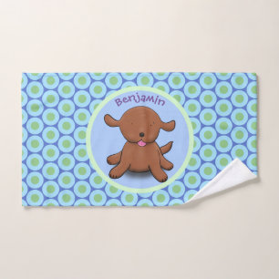 Niedlicher Hundehund - blauer Cartoon Badhandtuch Set