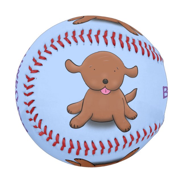 Niedlicher Hundehund - blauer Cartoon Baseball (Vorderseite Links)