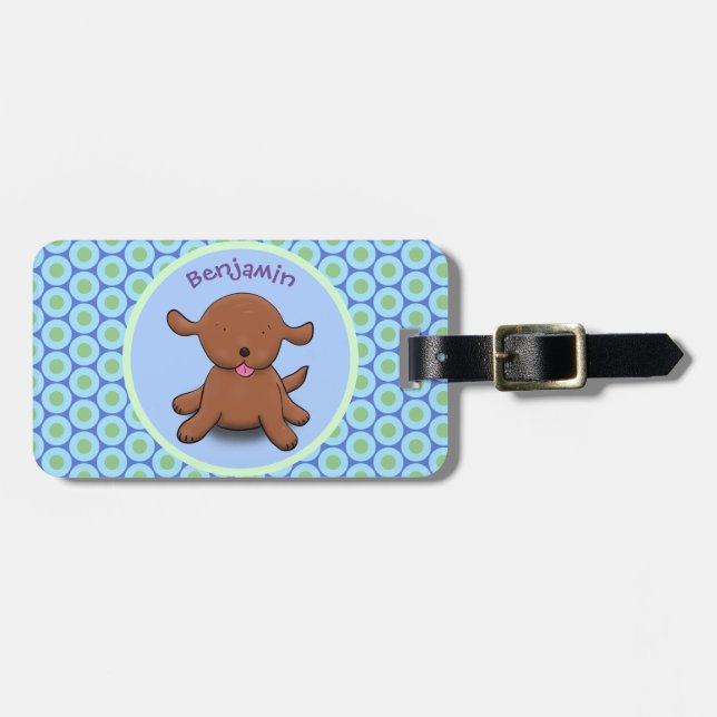Niedlicher Hundehund - blauer Cartoon Gepäckanhänger (Vorderseite horizontal)