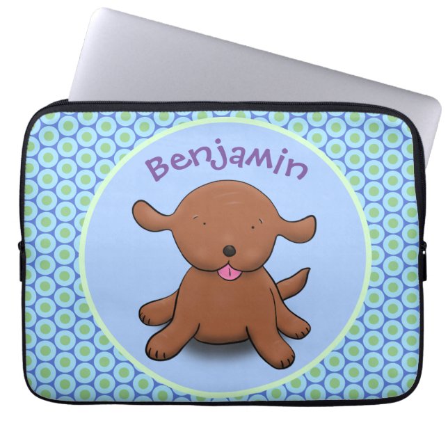 Niedlicher Hundehund - blauer Cartoon Laptopschutzhülle (Vorderseite)