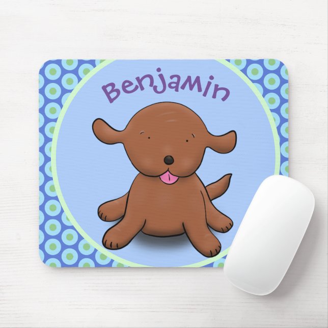 Niedlicher Hundehund - blauer Cartoon Mousepad (Mit Mouse)