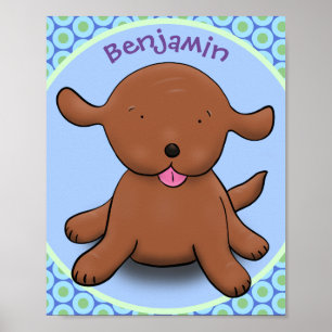 Niedlicher Hundehund - blauer Cartoon Poster
