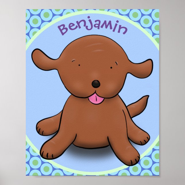 Niedlicher Hundehund - blauer Cartoon Poster (Vorne)