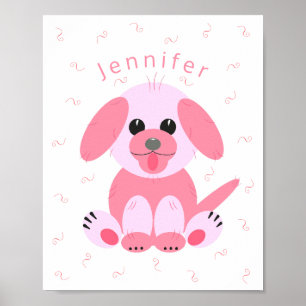 Niedlicher Hundehund Cartoon Rosa Personalisiertes Poster