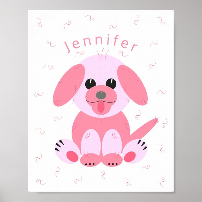 Niedlicher Hundehund Cartoon Rosa Personalisiertes Poster (Vorne)