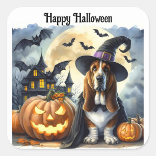 Niedlicher Hundehund Halloween-Sticker Quadratischer Aufkleber