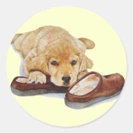 niedlicher Hundehund mit Goldhündchen Runder Aufkleber