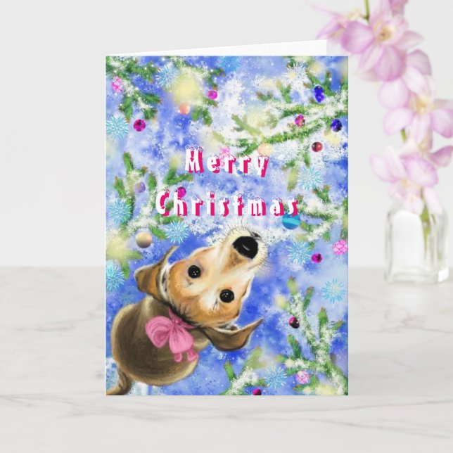 Niedlicher Hundehund Weihnachtskarte Karte (Orchidee)