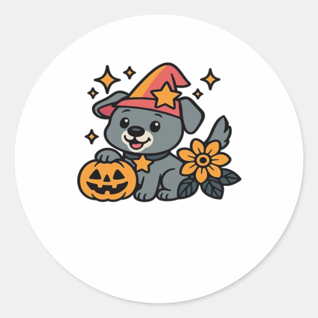 Niedlicher Hundehut, Pumpkin Fun Halloween Runder Aufkleber (Vorderseite)