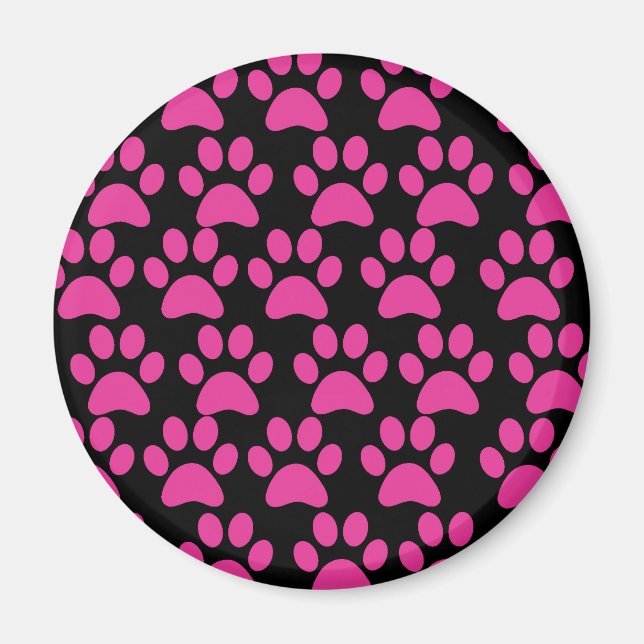 Niedlicher Hundepaw druckt Hot Pink Black Magnet (Vorne)