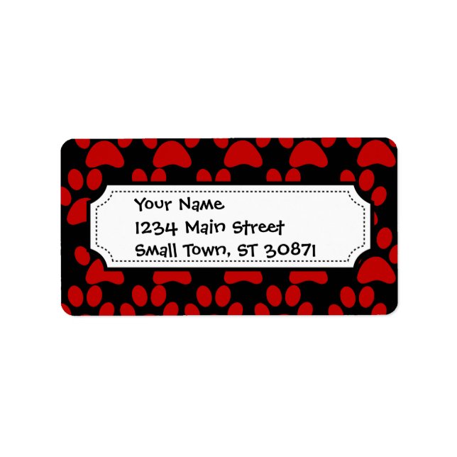 Niedlicher Hundepaw druckt Red Black Adressaufkleber (Vorne)