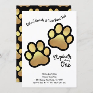 Niedlicher Hundepaw Print Kids 1. Geburtstag Gold  Einladung