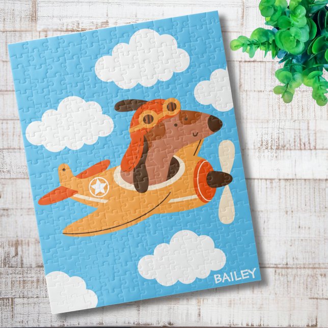 Niedlicher Hundepilot, Flugzeug, Personalisiert Puzzle (Von Creator hochgeladen)