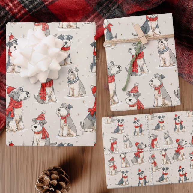 Niedlicher Hundeweihen Geschenkpapier Set (Cute Christmas Schnauzer Gift Wrap for Pet Lovers)
