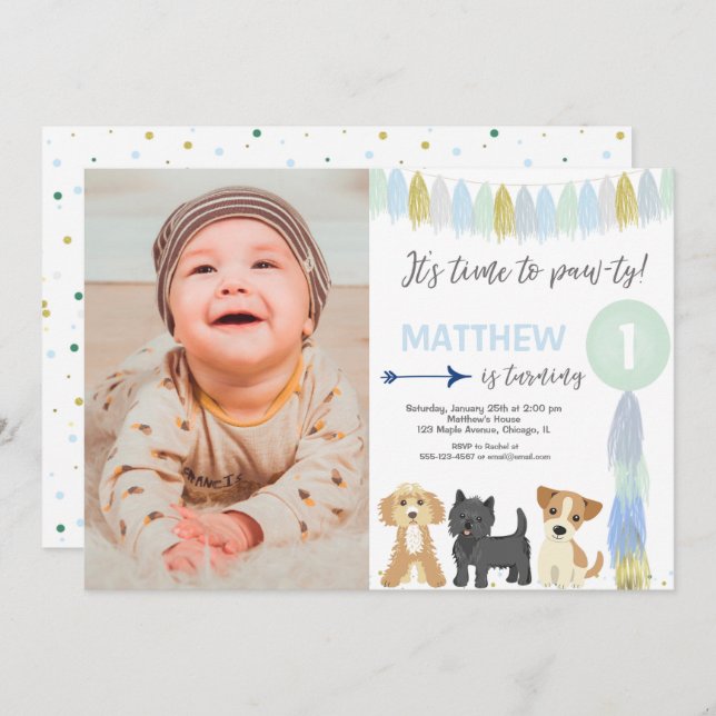 niedlicher Hundewelpen-Foto Einladung (Vorne/Hinten)