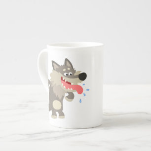 Niedlicher hungriger Cartoon-Wolf Bone China Beche Prozellantasse