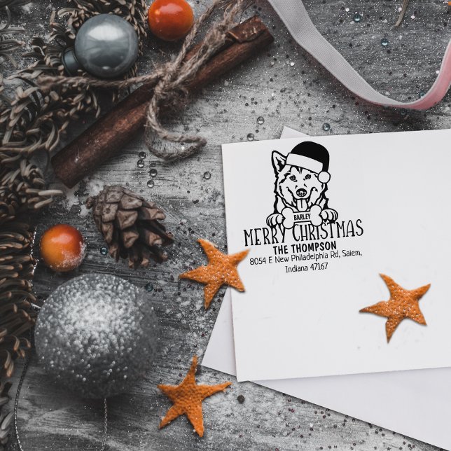 Niedlicher Husky Dog Frohe Weihnachtsfeier Rücksen Gummistempel (Von Creator hochgeladen)