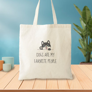 Niedlicher Husky Dog Peeking über Zitat Tragetasche