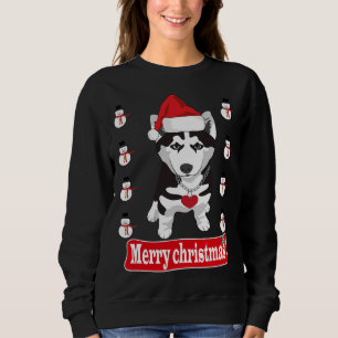 Niedlicher Husky-Hund mit Weihnachtsmannmütze froh Sweatshirt