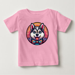 Niedlicher Husky Illustriert in Mandala Style Baby T-shirt