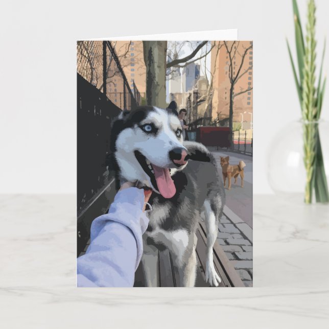 Niedlicher Husky in einem Hundepark mit Zunge aus  Karte (Vorderseite)