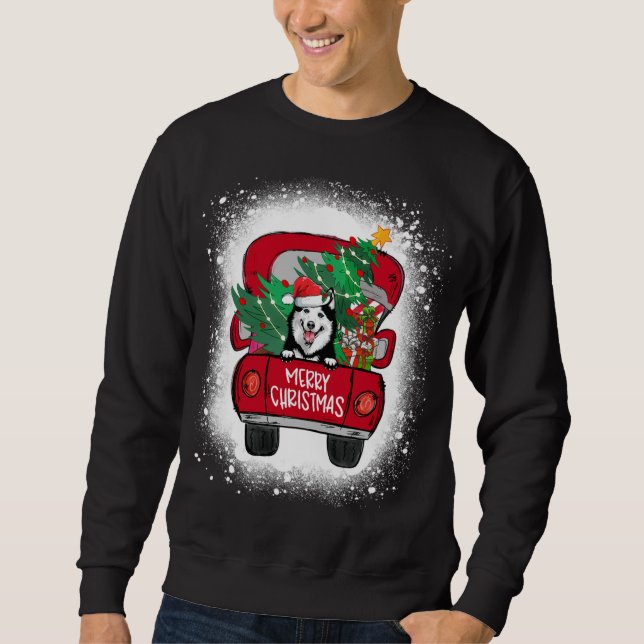 Niedlicher Husky Red Truck Frohe Weihnachten geble Sweatshirt (Vorderseite)