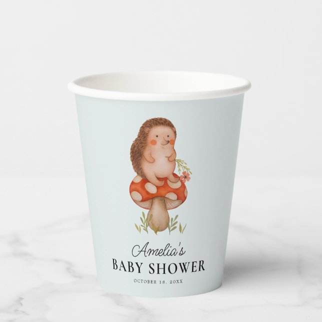 Niedlicher Igel Blue Baby Dusche Pappbecher (Vorderseite)