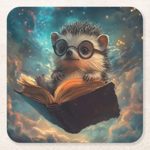 Niedlicher Igel Bookworm in einer Galaxie der Gesc Rechteckiger Pappuntersetzer