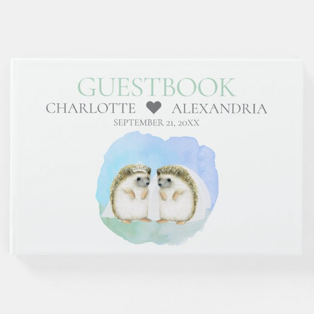 Niedlicher Igel Brides Lesbian Gay Couple Wedding Gästebuch (Vorderseite)