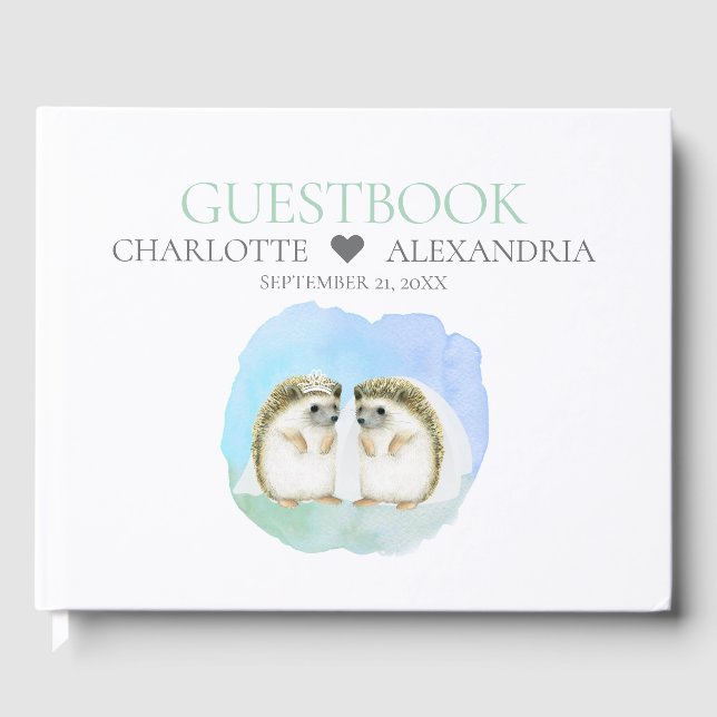 Niedlicher Igel Brides Lesbian Gay Couple Wedding Gästebuch (Vorderseite)