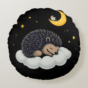 Niedlicher Igel, der auf einer Wolke schläft Rundes Kissen