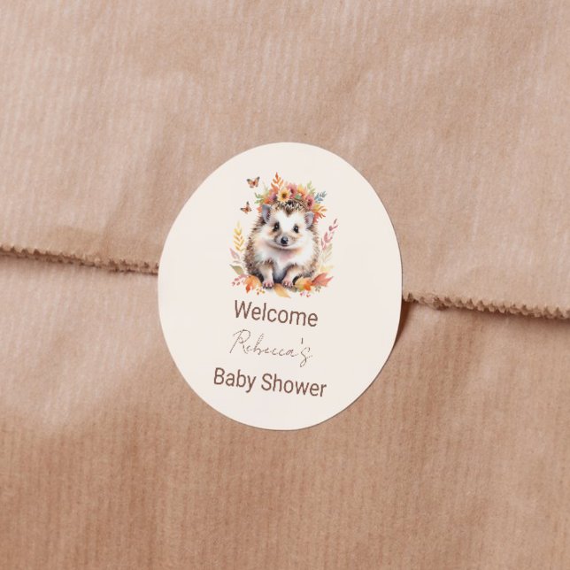 Niedlicher Igel Fall Woodland Willkommen Runder Aufkleber (Von Creator hochgeladen)