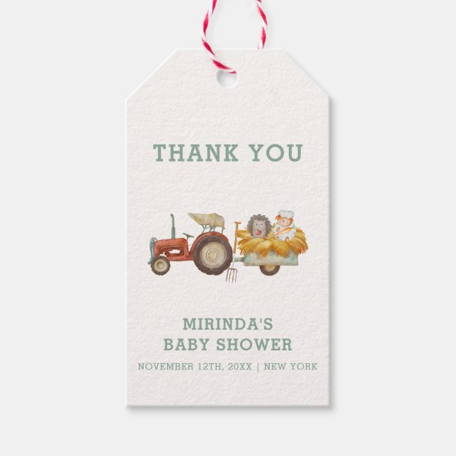Niedlicher Igel Farm Traktor Babydusche Geschenkanhänger (Vorderseite)