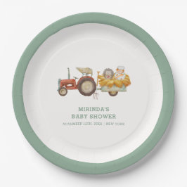 Niedlicher Igel Farm Traktor Babydusche Pappteller