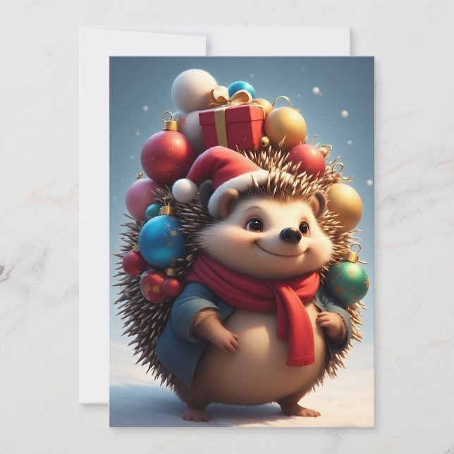Niedlicher Igel feiert Weihnachten Karte (Vorderseite)