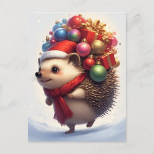 Niedlicher Igel feiert Weihnachten Postkarte
