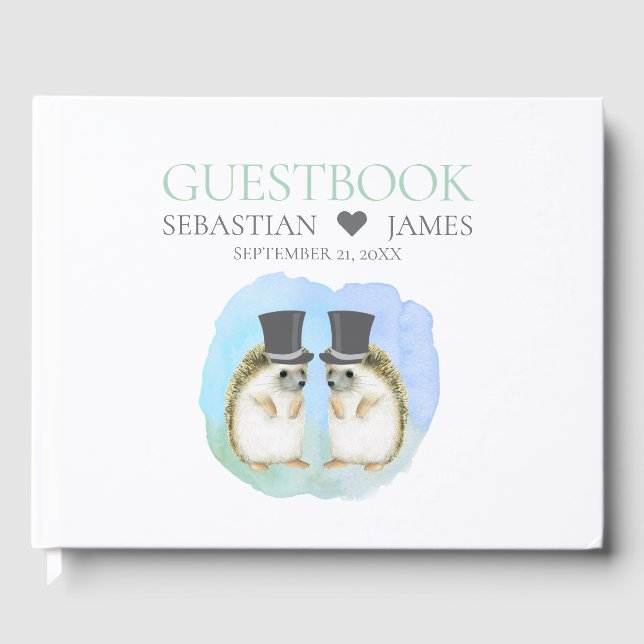 Niedlicher Igel Gay Grooms Couple Wedding Gästebuch (Vorderseite)