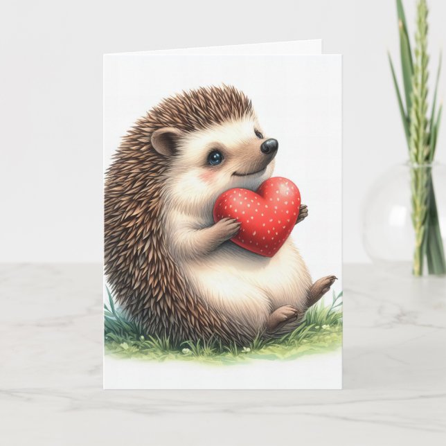 Niedlicher Igel HerzValentinstag Feiertagskarte (Vorderseite)