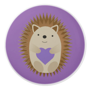 Niedlicher Igel Holidning a Lila Heart Keramikknauf