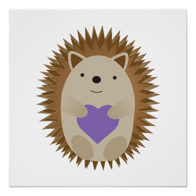 Niedlicher Igel Holidning a Lila Heart Poster (Vorderseite)
